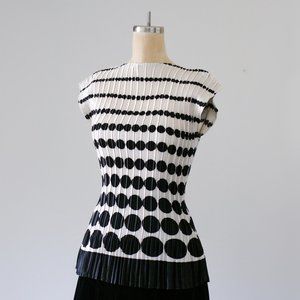 Y2K Pleated Black and White Polka Dot Blouse